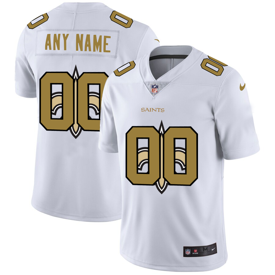 Wholesale New Orleans Saints Custom White Men Nike Team Logo Dual Overlap Limited NFL Jersey